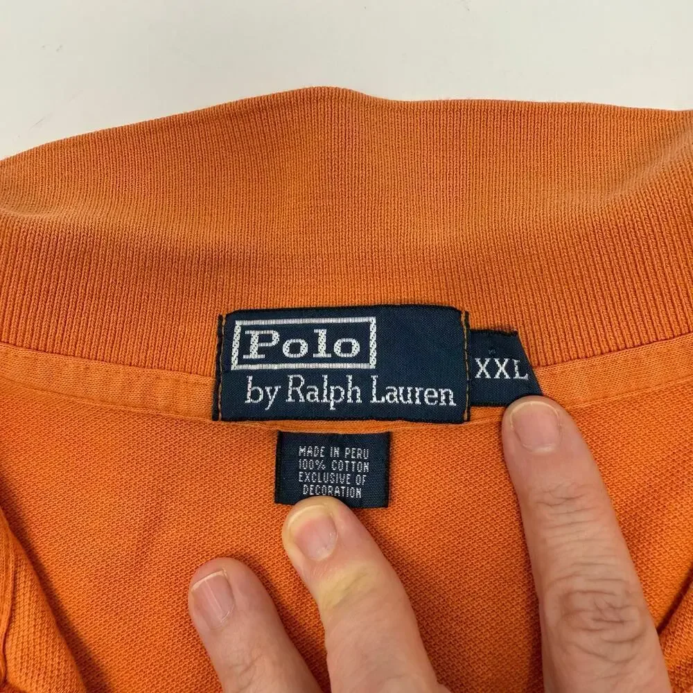 Polo Ralph Lauren Men’s Orange Polo Shirt Short Sleeve Cotton XXL Pony EUC